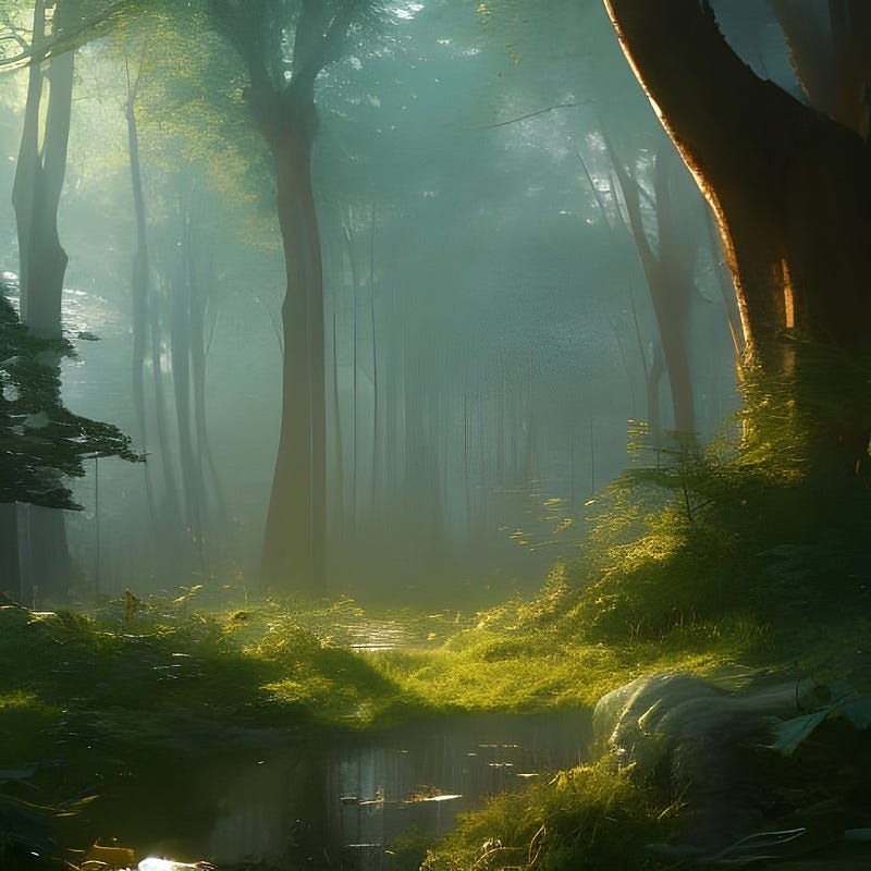 A quiet pond in the centre of a beautiful, lush forest