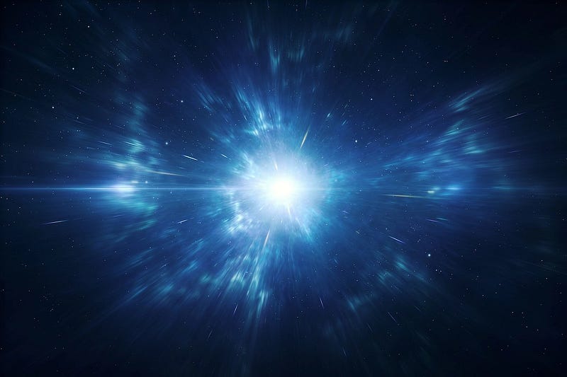 A blazing light breaking in a dark sky.